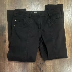Cache Elegant Black Ankle Pants Gold Accents SZ 4